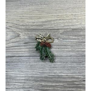 Vintage GERRY’S C5-4993 Gold Tone Christmas Mistletoe Bow Brooch Pin - 2"